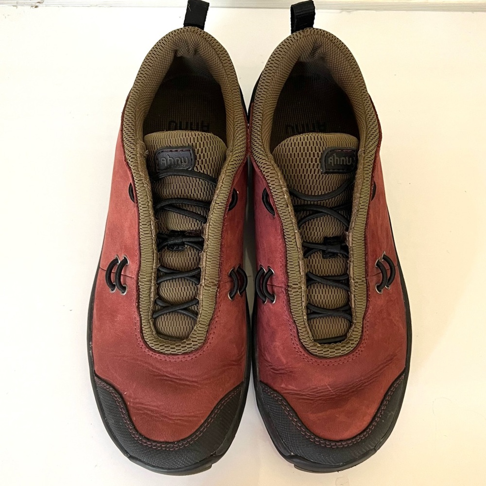 Ahnu Women Red Green Leather Comfort Outdoor Hiking Pull On Shoes, Size 6.5